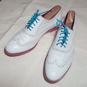 Cole Haan Alisa White Pink Blue Leather Oxfords